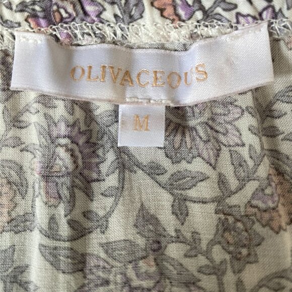 Olivaceous Boho Floral Peasant Blouse Cottagecore Lace Ruffle Dainty Tie Top M - Picture 4 of 11
